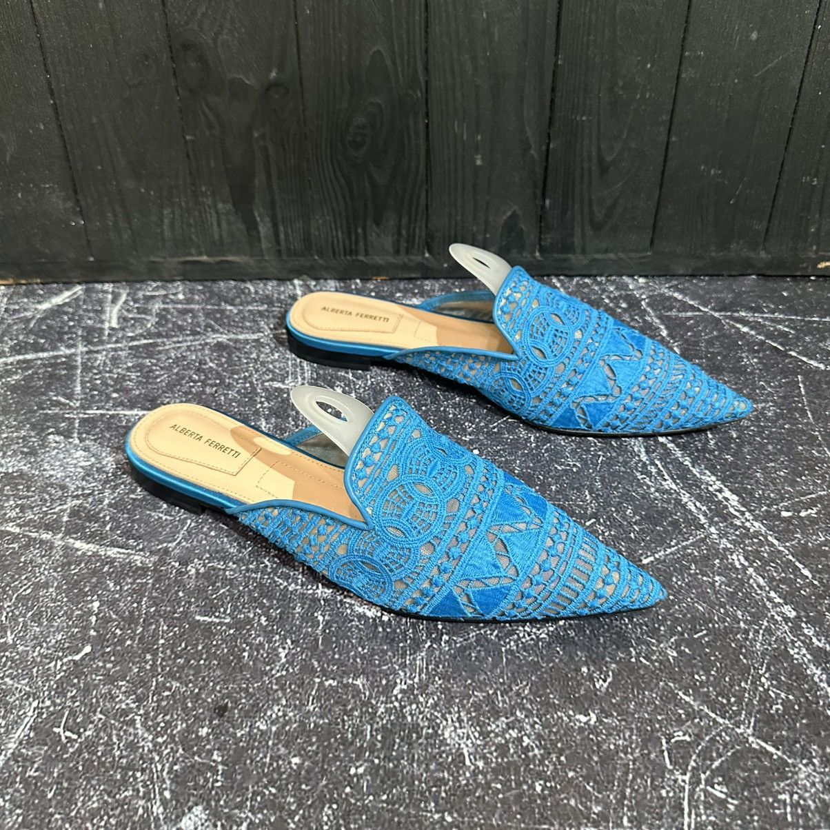 Alberta Ferretti Alberta Ferretti Blue Lace and Satin trim Flat mules size 41 Size US 11 / IT 41 - 4 Thumbnail