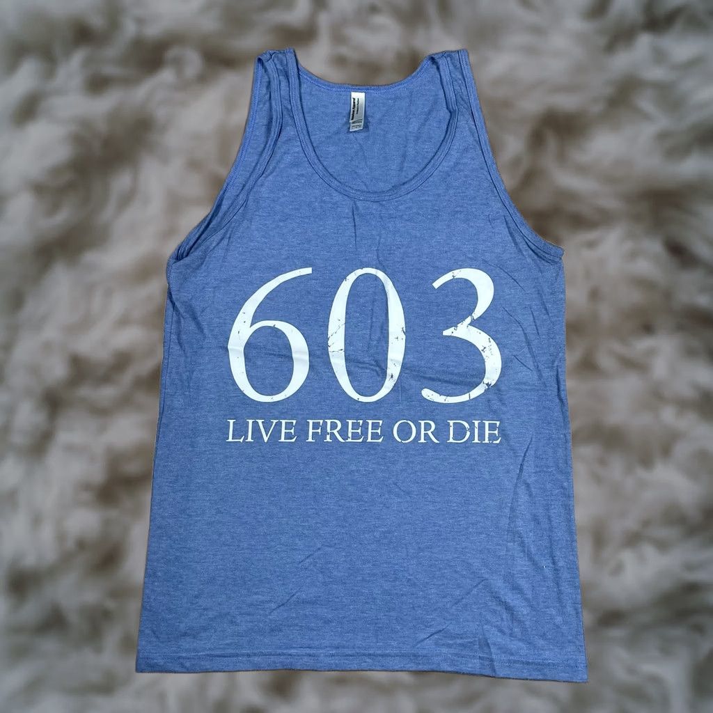 American Apparel American Apparel Tank Top Mens L Large Blue 603 Live Free Or Die Sleeveless Size US L / EU 52-54 / 3 - 1 Thumbnail