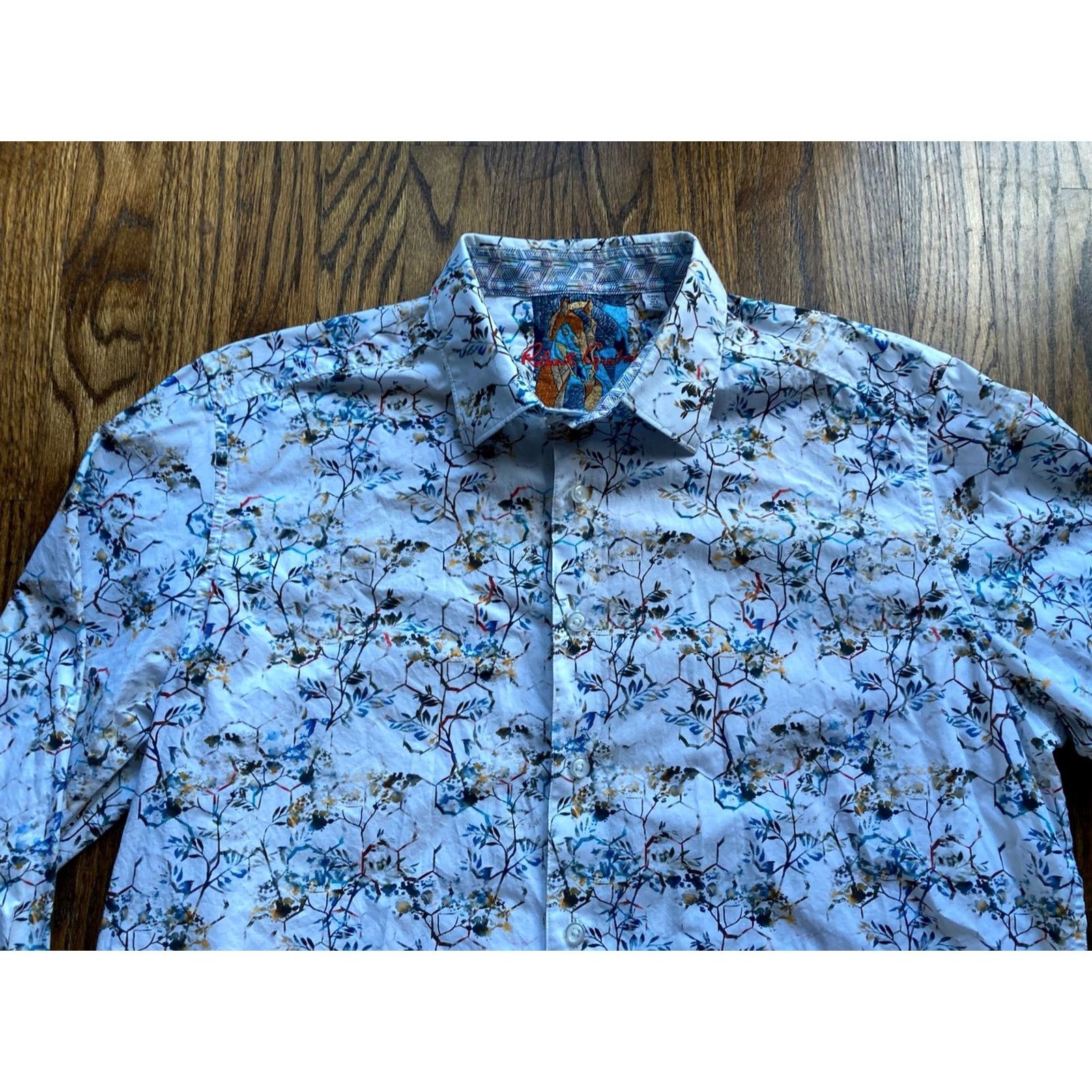 Robert Graham Robert Graham Shirt Mens XL Floral Abstract Long Sleeve Button-Up Emerald/White Cotton Flip Cuff Size US XL / EU 56 / 4 - 4 Thumbnail