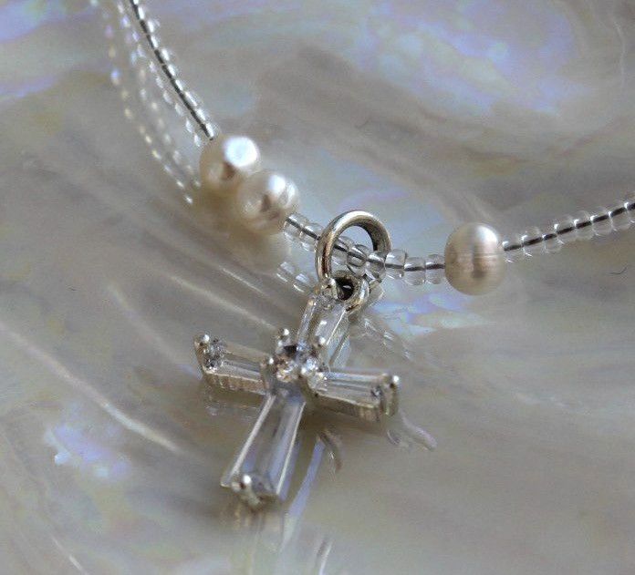 Other Freshwater Pearl Necklace, Clear Cross Pendant Size ONE SIZE - 1 Thumbnail