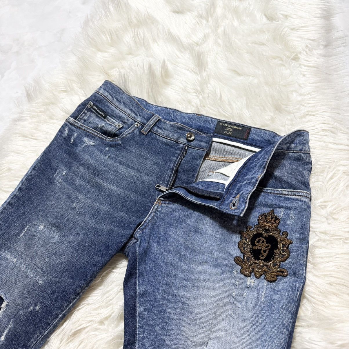 Dolce & Gabbana DG Crown Patchwork Denim Jeans