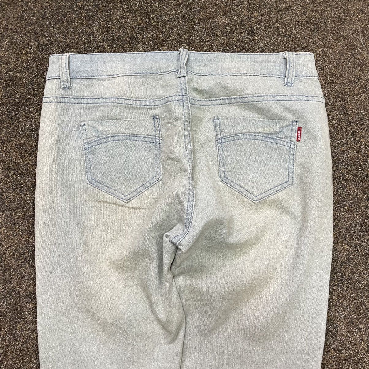 Vintage Y2K Vintage Floral Lace Distressed Wide Leg Jeans Cream Punk Size 32" / US 10 / IT 46 - 2 Thumbnail