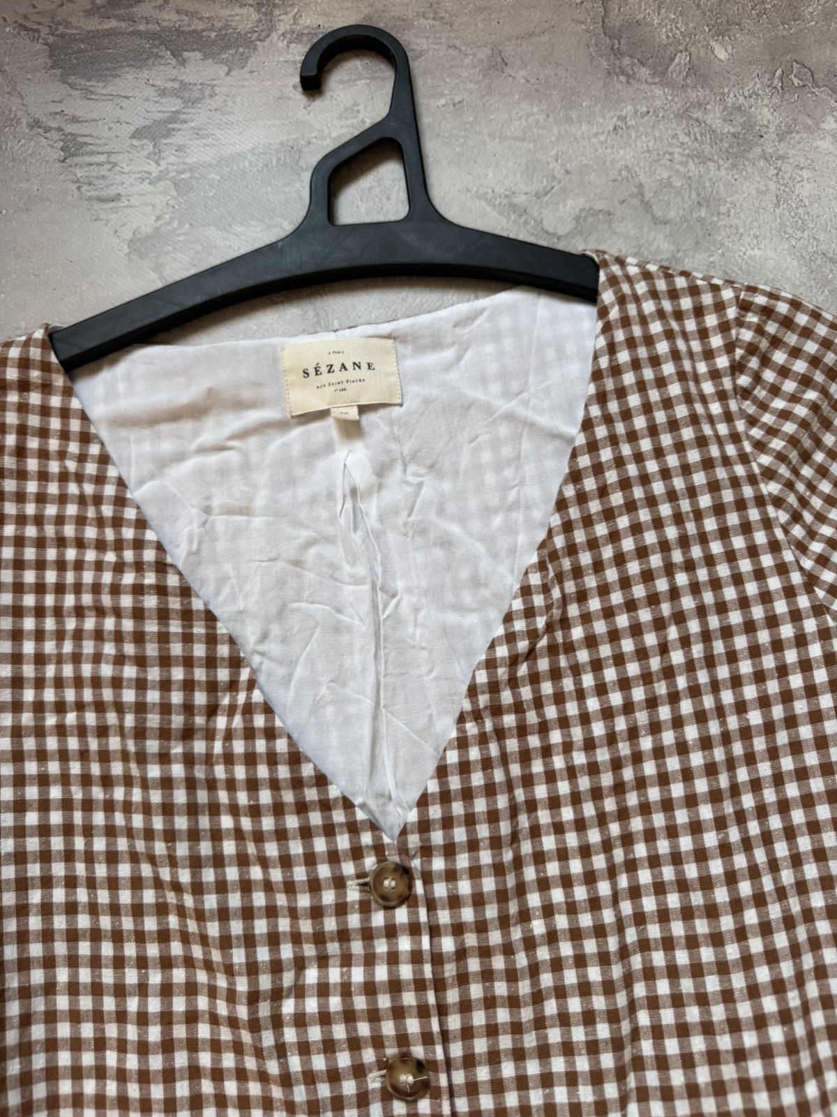 Sezane Sezane Lena White Gingham V-neck Button Mini dress Size XS / US 0-2 / IT 36-38 - 3 Thumbnail