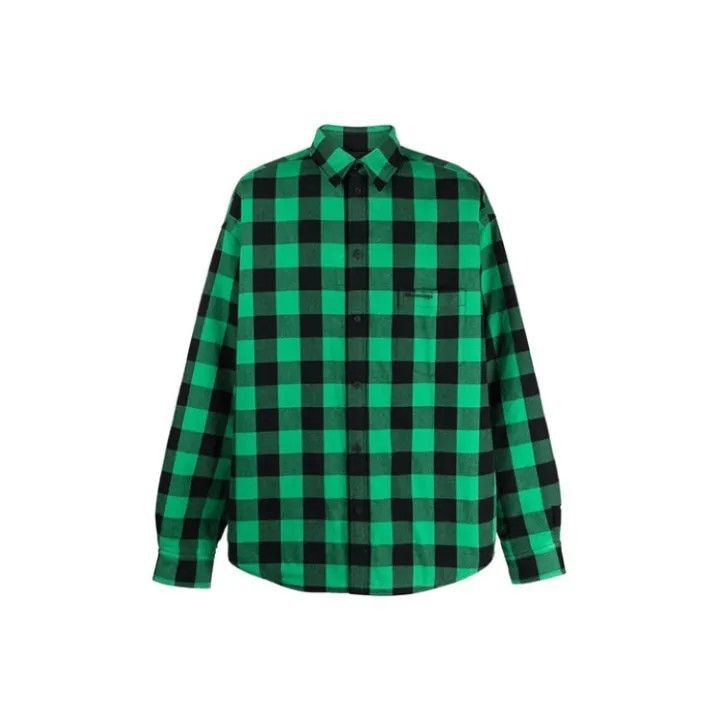 Balenciaga Balenciaga Green Check Long Sleeve Shirt 0079-2507 Size US L / EU 52-54 / 3 - 1 Thumbnail
