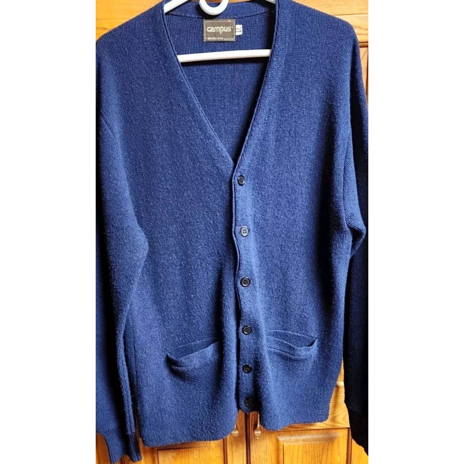 Vintage VINTAGE Campus Cardigan Sweater XL Tall Button Up 100% Orlon 1970s Studio One Blue Mens Size US XL / EU 56 / 4 - 3 Thumbnail