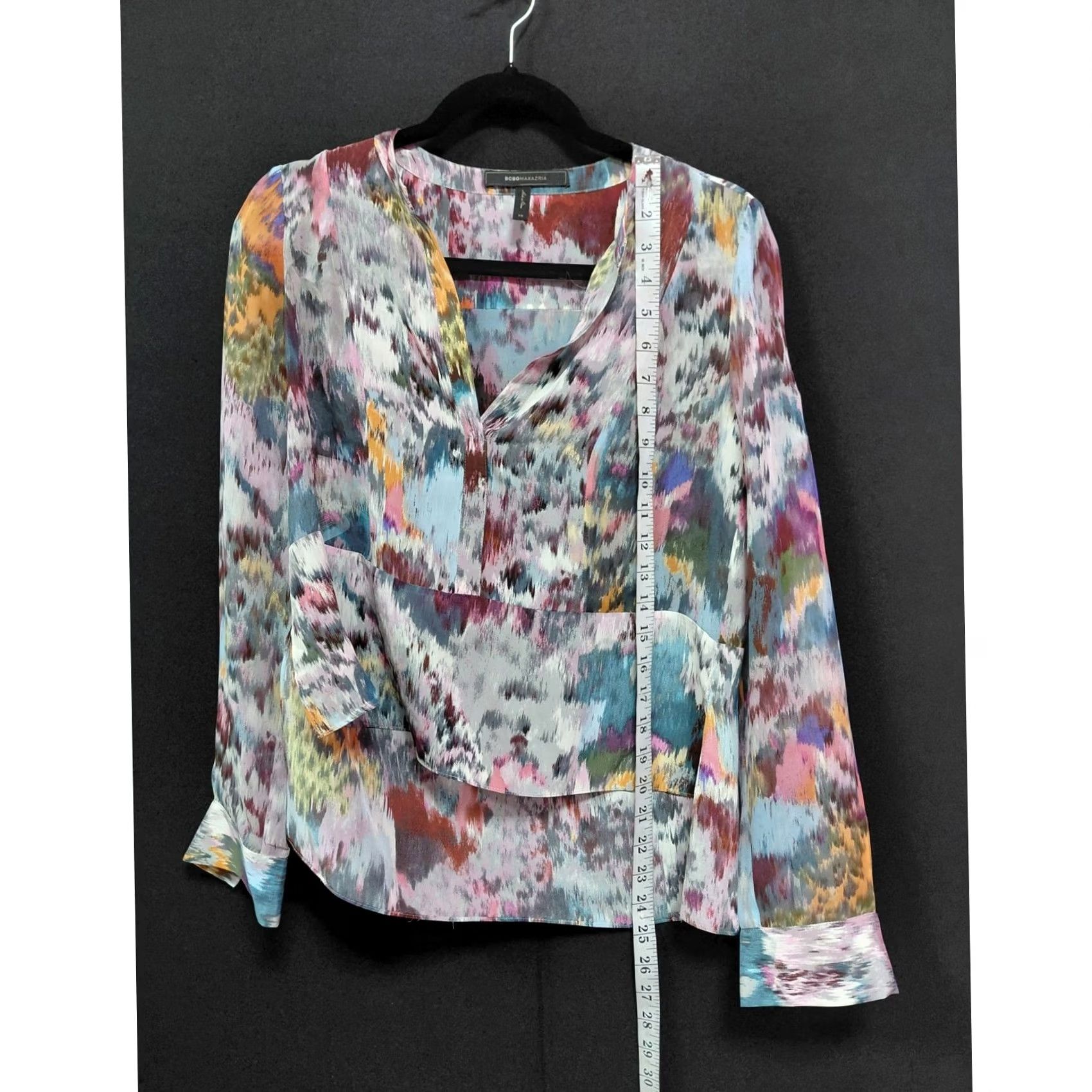 Bcbgmaxazria BCBGMAXAZRIA Silk Blouse Multicolor Graphic Print Long Sleeve XS Womens Size XS / US 0-2 / IT 36-38 - 5 Thumbnail