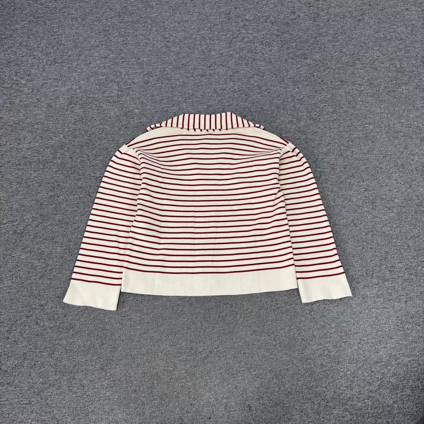 Celine CELINE Ivory Red Striped V-neck Short Knit T M NWT Size M / US 6-8 / IT 42-44 - 2 Thumbnail
