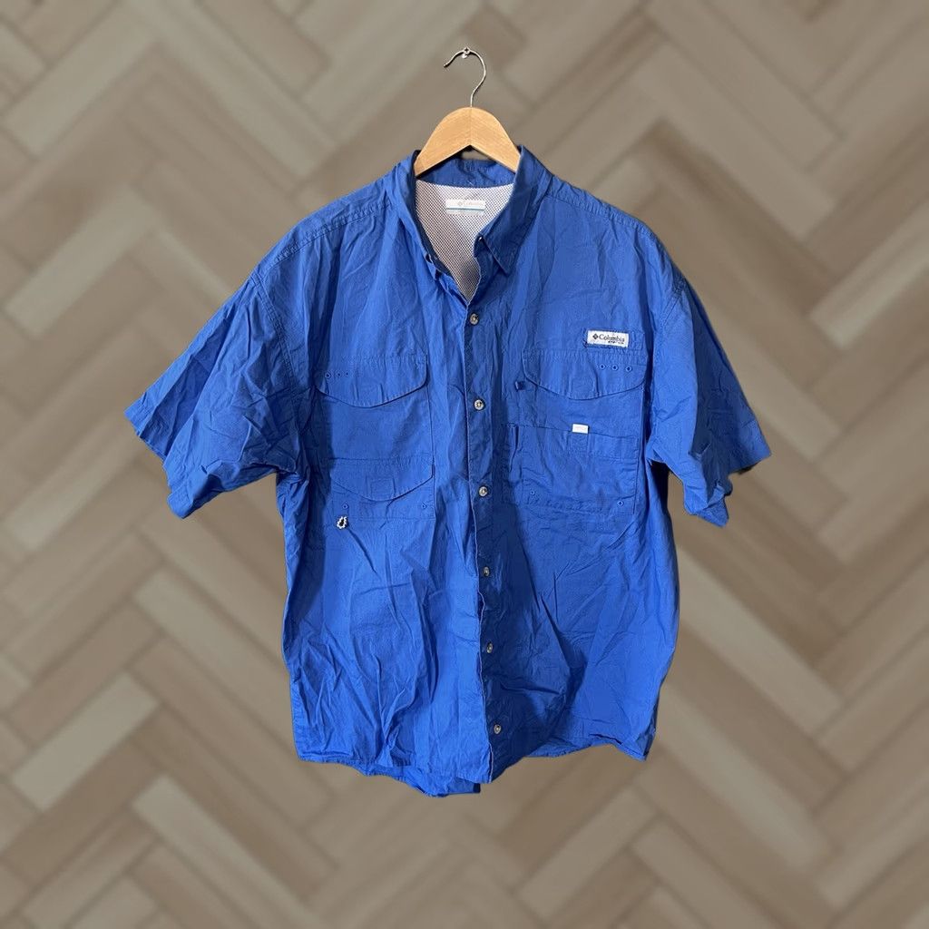 Vintage Columbia PFG Mens Blue Short Sleeve Button-Up Nylon Shirt Outdoor Outdoor Nylon Shirt L Mens Blue Short Sleeve Button-Up Shirt 60s? Size US L / EU 52-54 / 3 - 1 Thumbnail