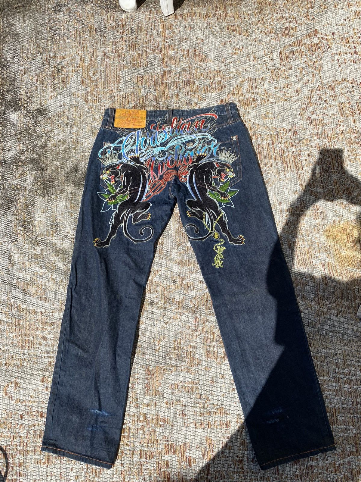 Ed Hardy Vintage CHRISTIAN AUDIGIER Embroidered Panther Cat Jeans