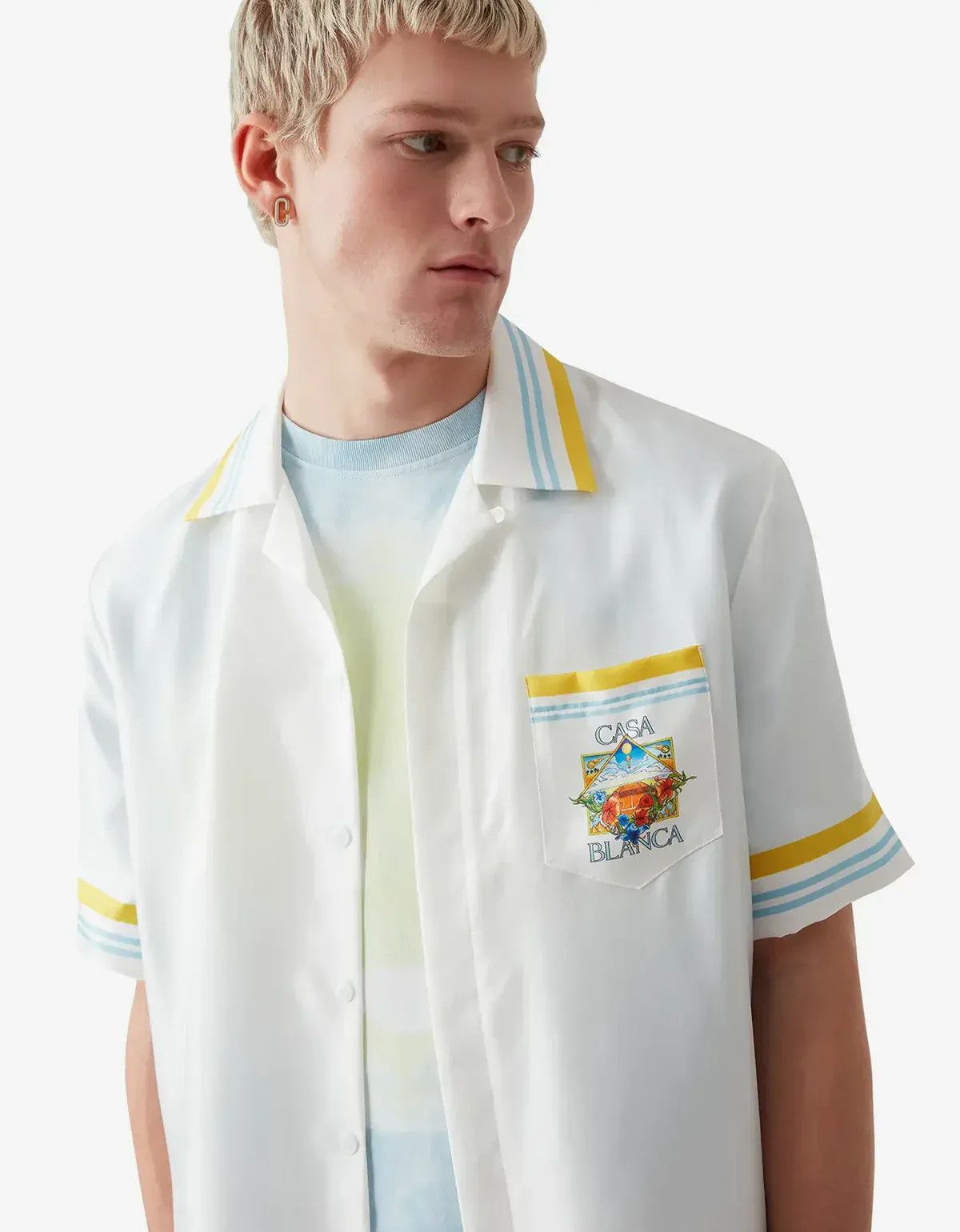 Casablanca Casablanca White Tennis Landscape Short Sleeve Silk Shirt Size US M / EU 48-50 / 2 - 5 Thumbnail