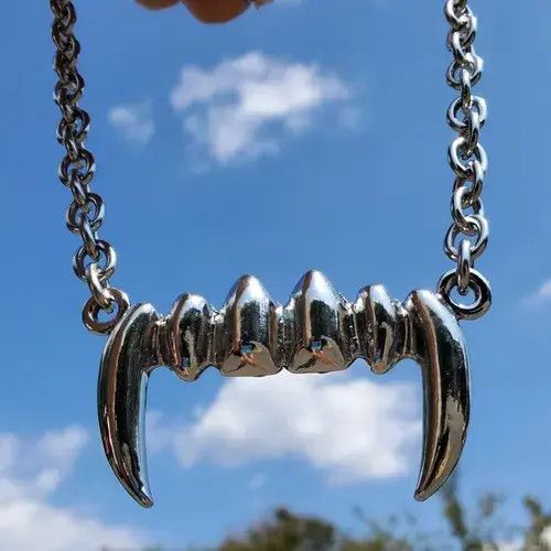 Jewelry Vampire Tusk Fangs Teeth Stainless Steel Necklace choker Size ONE SIZE - 3 Thumbnail