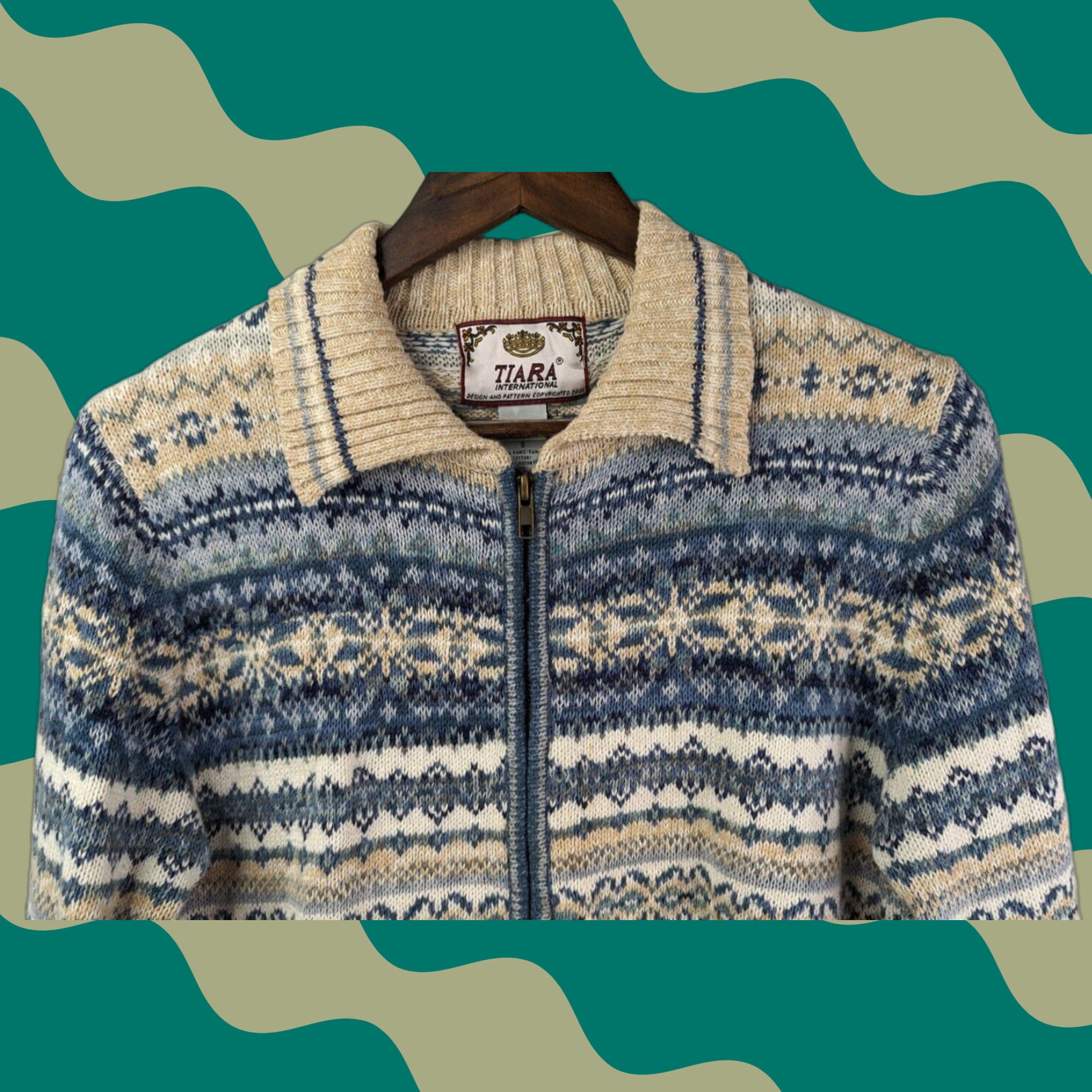 Vintage VTG Tiara International Full Zip Cardigan Sweater Jacket Fair Isle Size Small Size S / US 4 / IT 40 - 1 Thumbnail