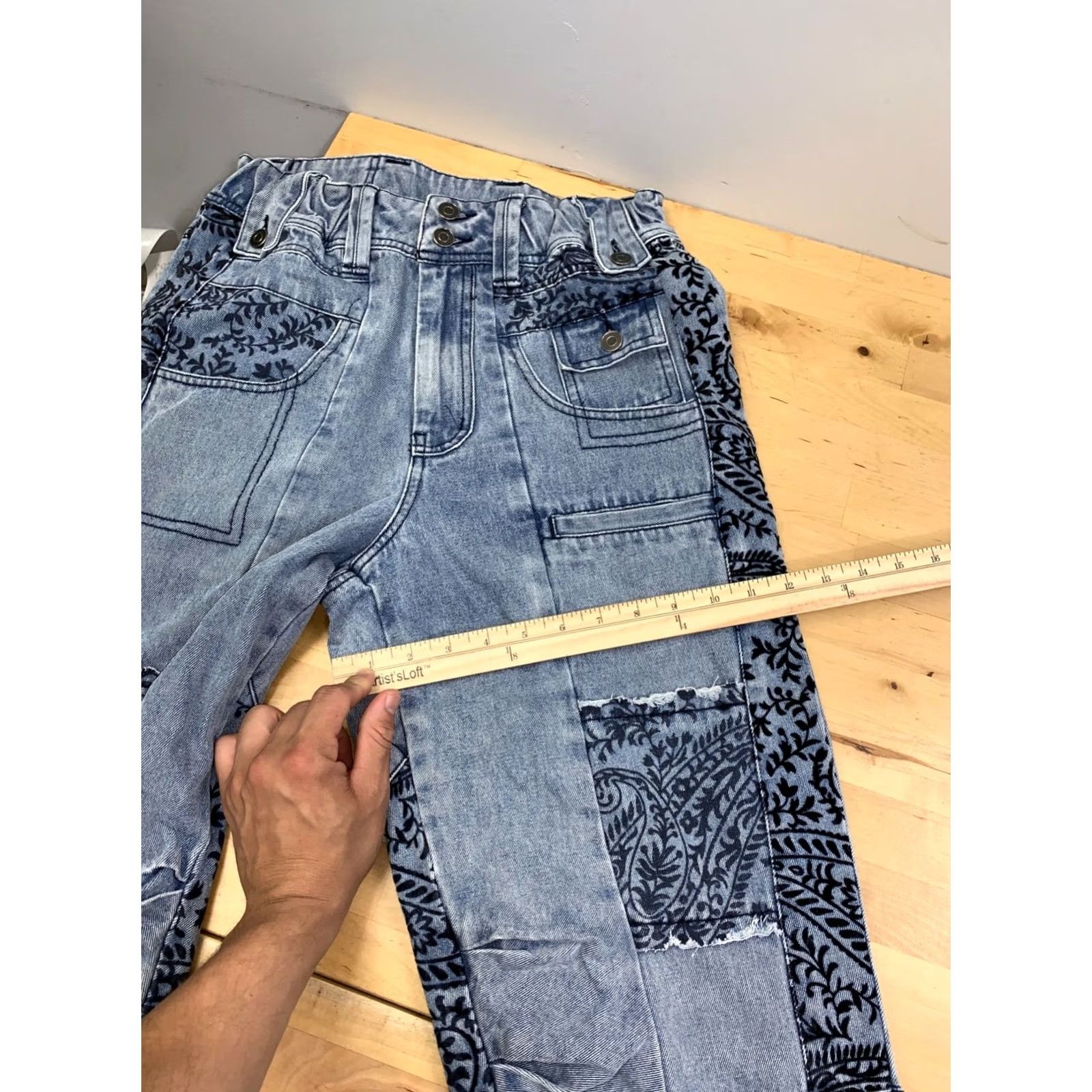 Vintage Oli & Hali OH Patchwork Jeans Women S Blue Boho Relaxed Jeans Patchwork Paisley 13369 S Blue Women Jeans Style Straight Bohemian Hippie 90s Size 28" / US 6 / IT 42 - 7 Thumbnail