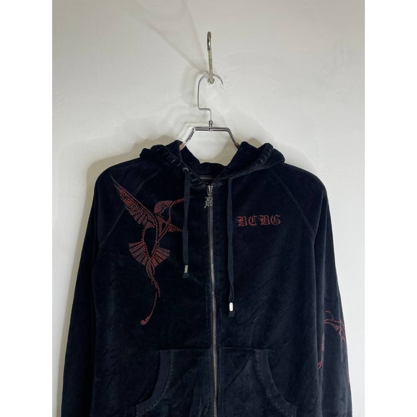 Bcbgmaxazria × Vintage Vintage BCBG Black Velour Zip Hoodie S Bird Y2K Juicy Style Size S / US 4 / IT 40 - 4 Thumbnail