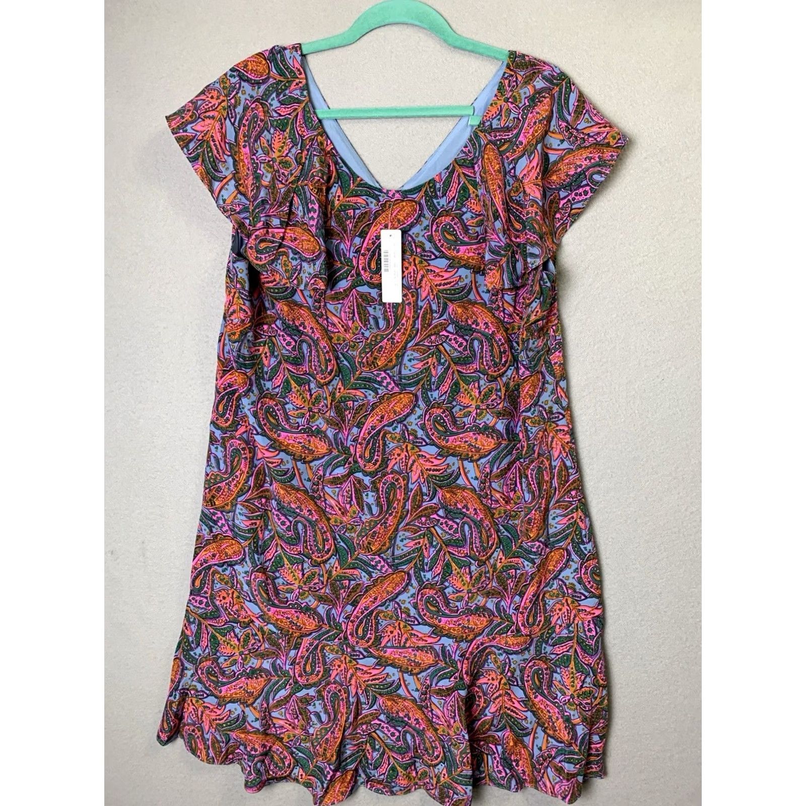 J.Crew J.CREW Shift Dress 16 100% Silk Paisley Ruffle Sleeve Knee Length Multicolor Cap Sleeve Zip Dress Womens 16 Size XXL / US 16-18 / IT 52-54 - 2 Thumbnail