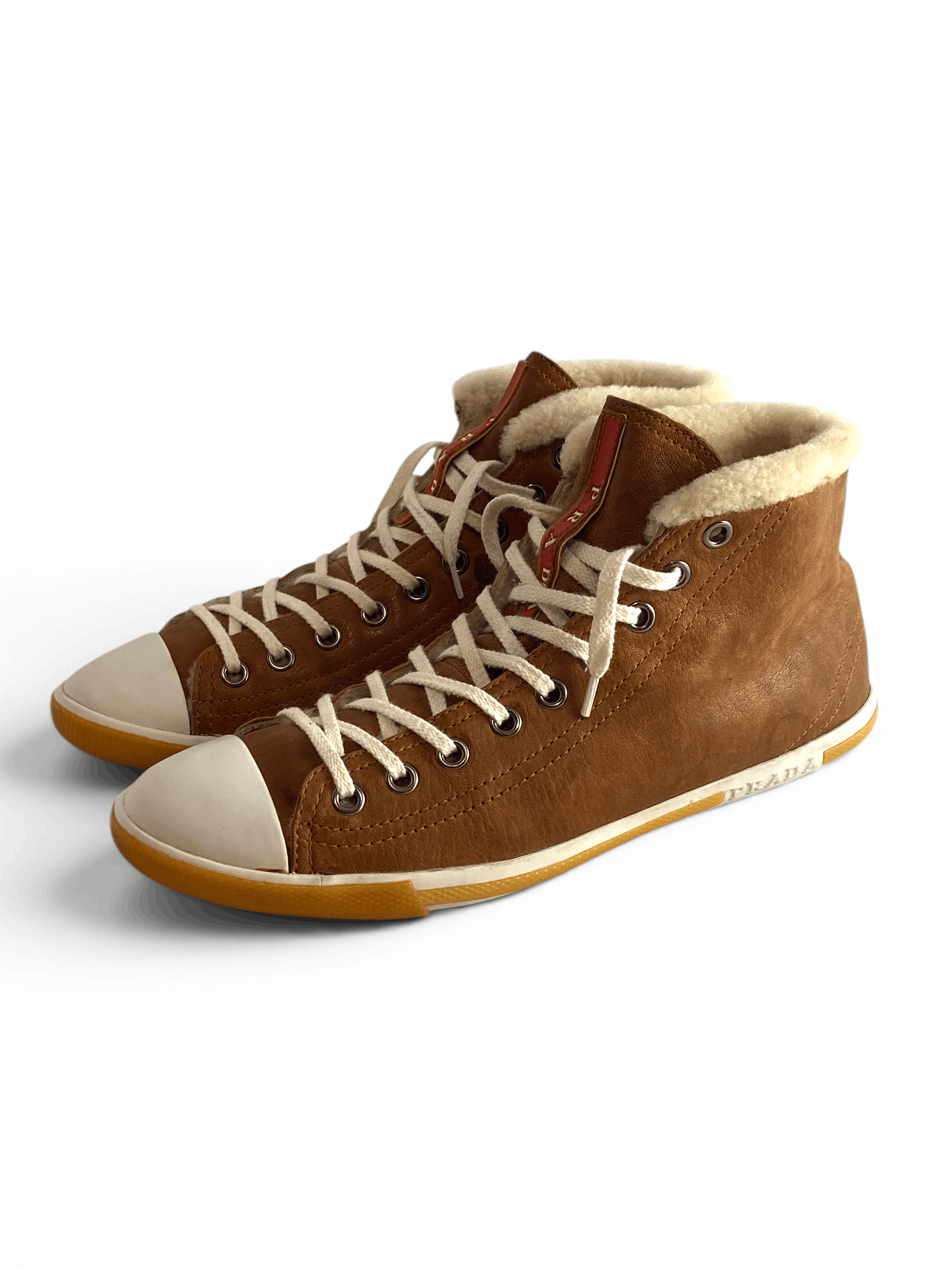 Prada Prada Brown White Suede Faux Sneakers Trainers Shoes Size US 8 / IT 38 - 2 Thumbnail