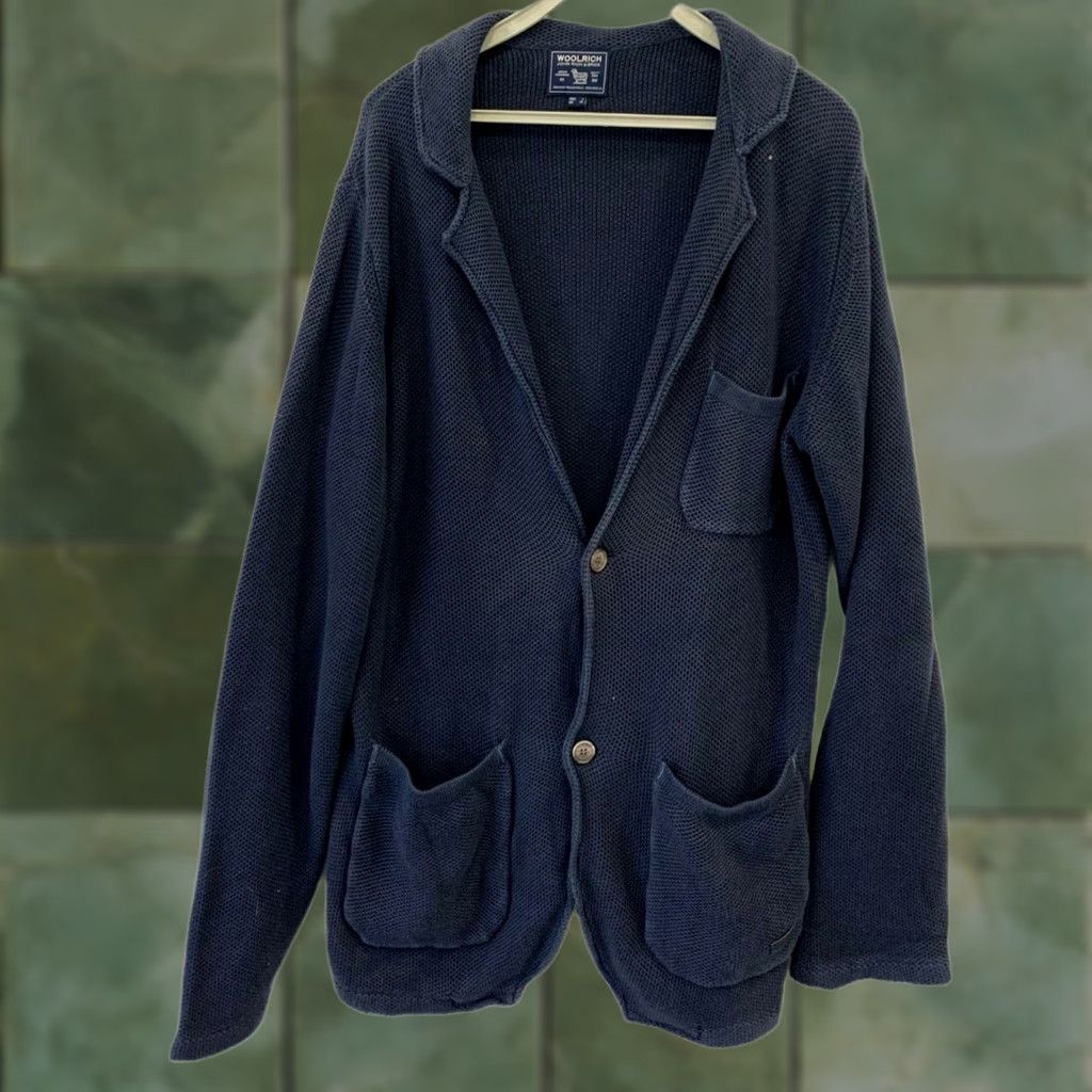 Vintage Woolrich John Rich & Bros Knit Blazer Cardigan Jacket Navy Blue XL Men Jacket Size US XL / EU 56 / 4 - 1 Thumbnail