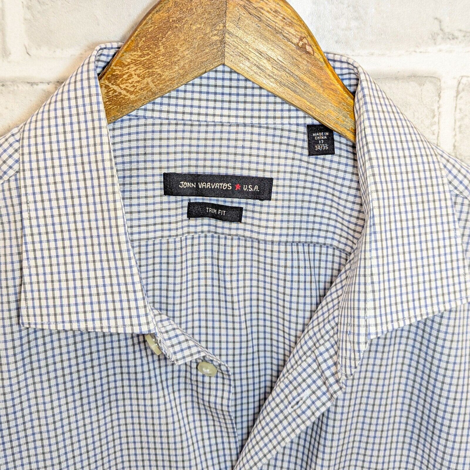 John Varvatos John Varvatos Trim Fit Button up Dress Shirt Gray Blue grid Size US XL / EU 56 / 4 - 2 Thumbnail