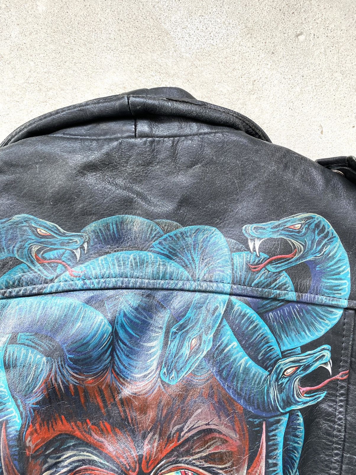 Other Rare! Vintage 70s Leather Jacket Art Face In Snakes Medusa Size US L / EU 52-54 / 3 - 17 Thumbnail