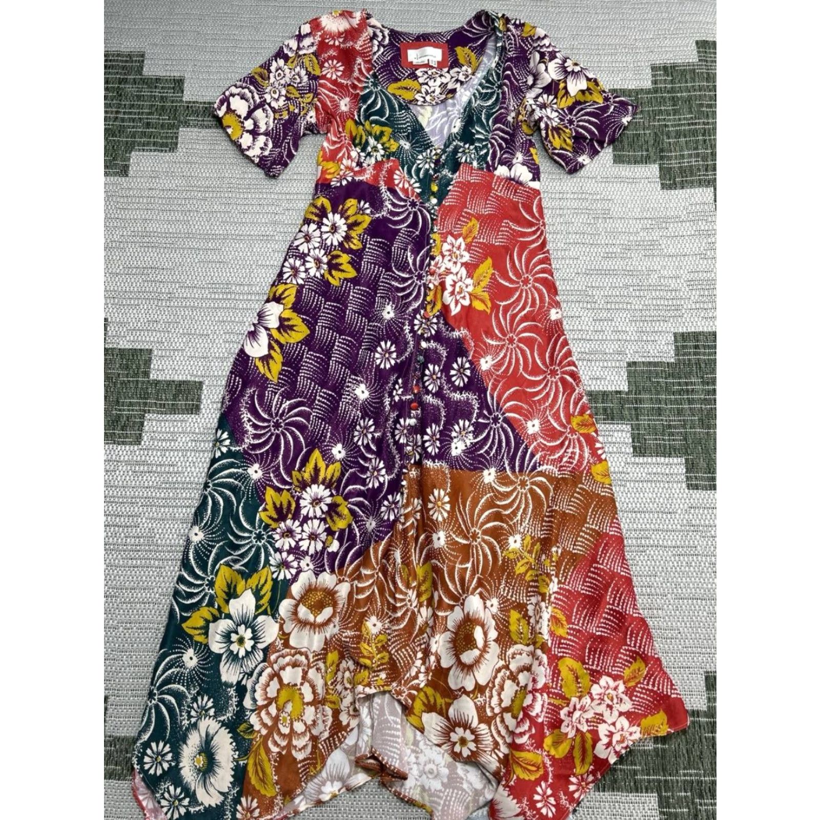 Anthropologie Anthropologie Maxi Dress Womens 6 Multicolor Handkerchief Flutter Sleeve V Neck Dress Size M / US 6-8 / IT 42-44 - 2 Thumbnail