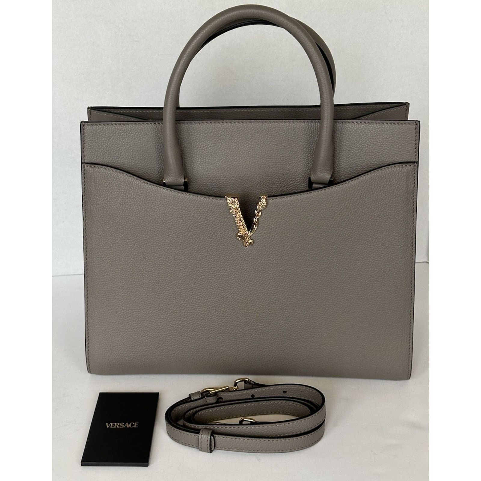 Versace Versace Virtus Grainy Leather Grey Large Bag 1005961 Size ONE SIZE - 10 Thumbnail