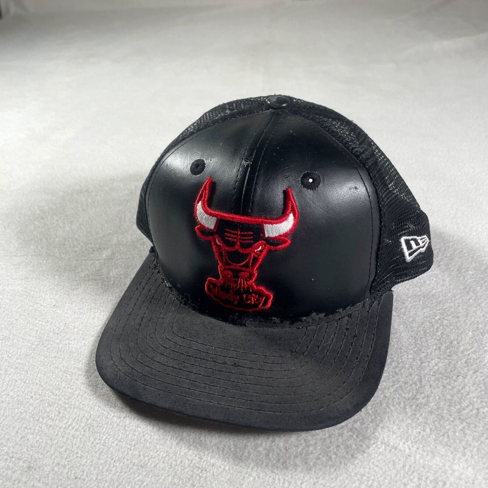 Mitchell Ness Mitchell Ness Hat Chicago Bulls Leather Adjustable Gray Snapback Cap Big Logo Grailed