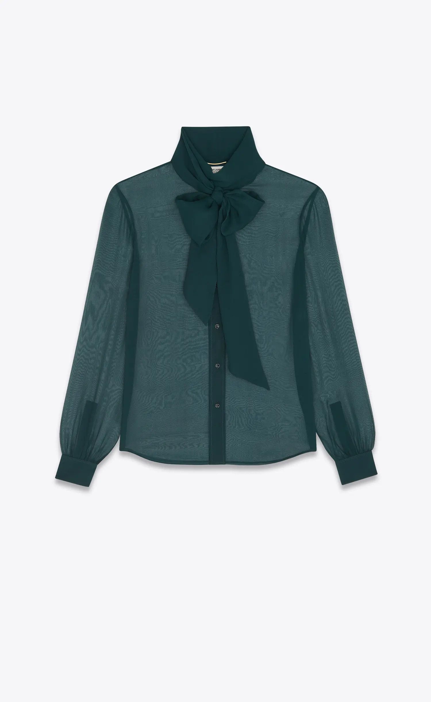 Saint Laurent Paris o1s1wg111024 Lavallière Neck Silk Crepein Blouse in Green Size XS / US 0-2 / IT 36-38 - 1 Thumbnail