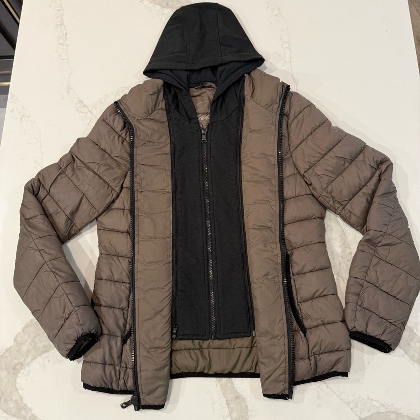 Guess Guess Detachable Hoodie Puffer Jacket Women’s Large Taupe Size L / US 10 / IT 46 - 9 Thumbnail