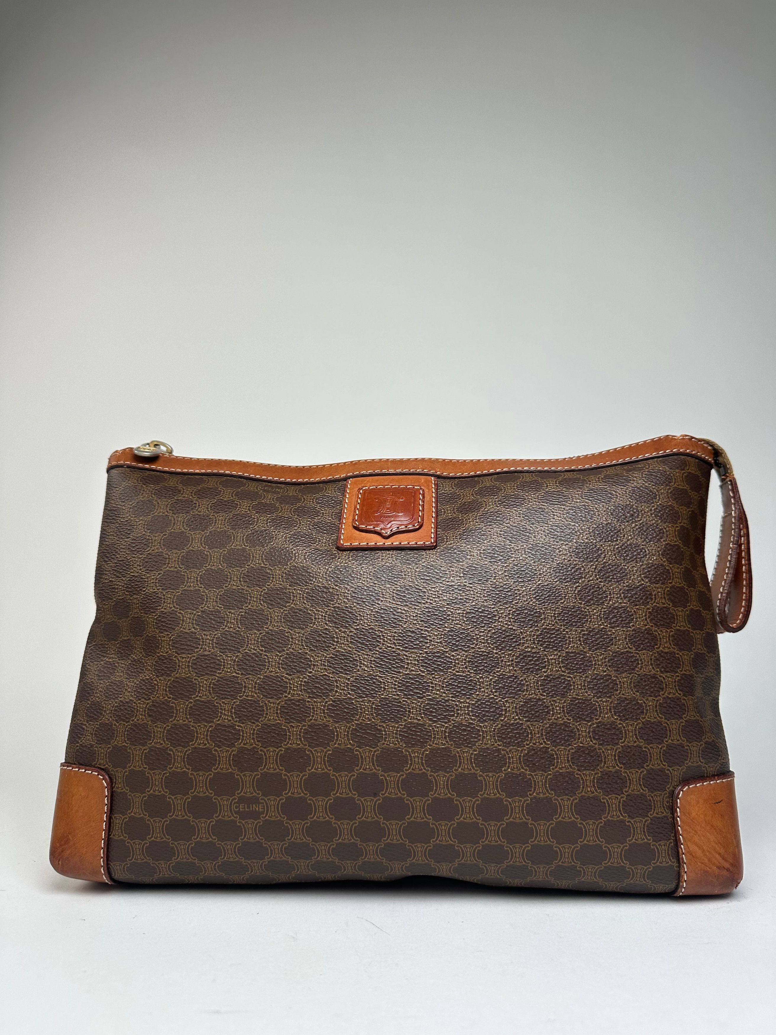 Celine Vintage Paris Monogram Leather Clutch Brown Size ONE SIZE - 1 Thumbnail