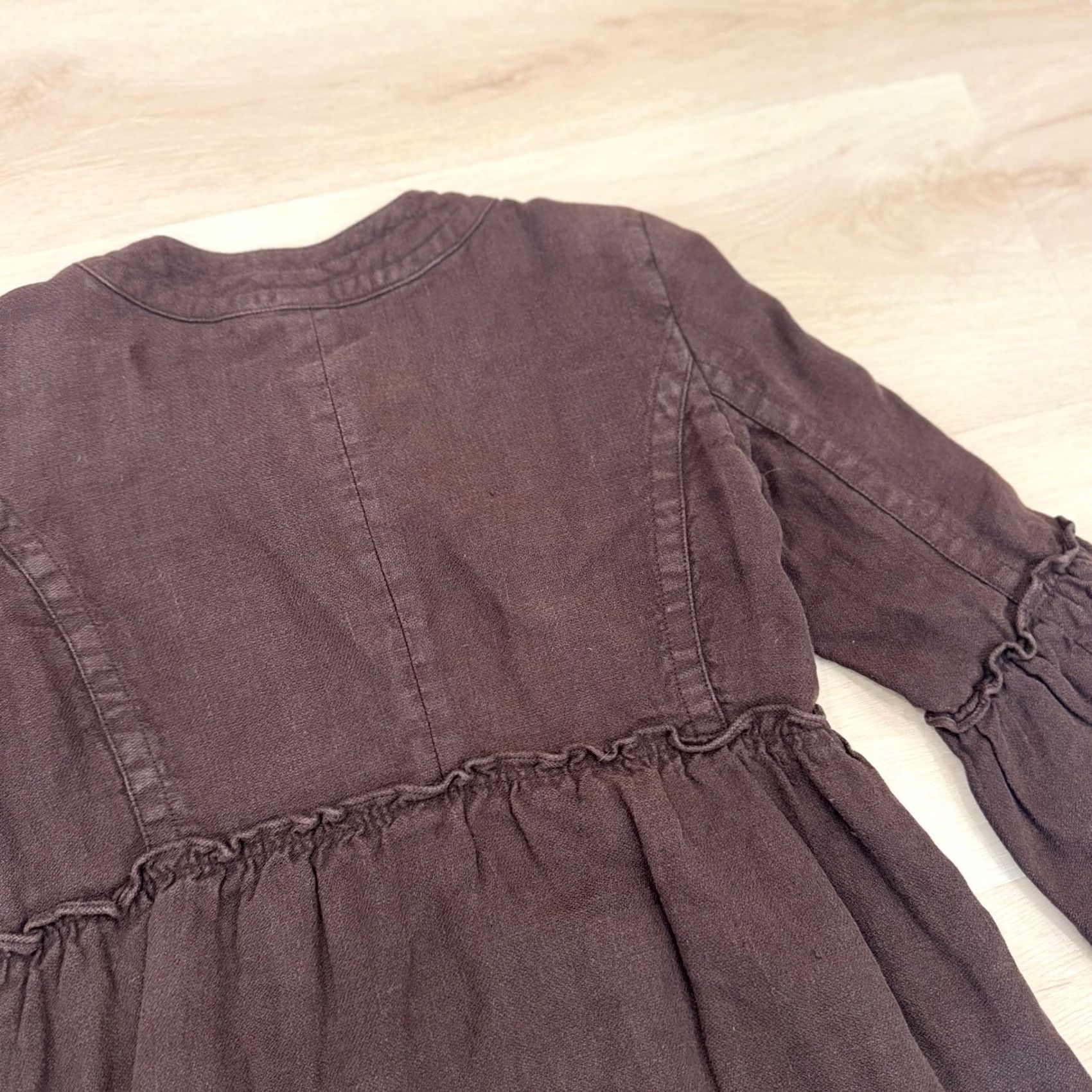 J.Crew VINTAGE? J. Crew Brown Linen Peplum Jacket Ruffle Hem Bell Sleeve Button Front 4 Size S / US 4 / IT 40 - 2 Thumbnail