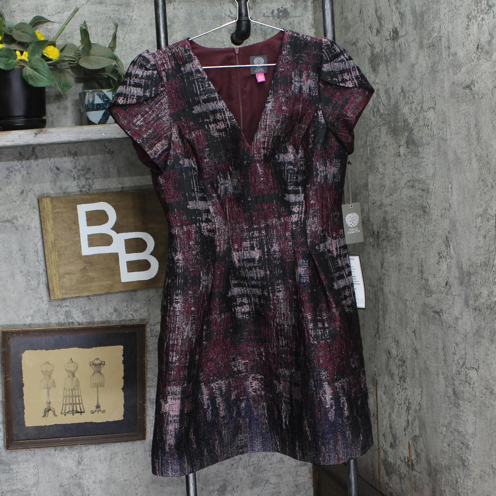 Vince Camuto Nwt Vince Camuto Flare Puff-sleeve Dress Wine Red Multi 12 Size XL / US 12-14 / IT 48-50 - 1 Thumbnail