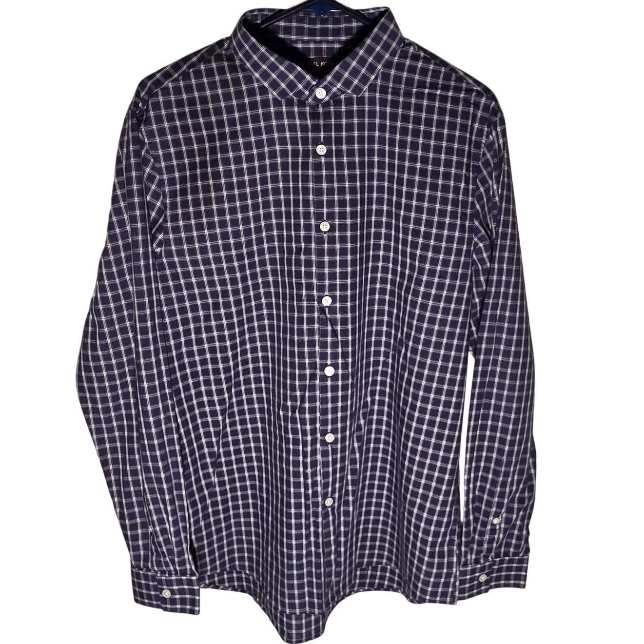 Michael Kors Michael Kors XL Slim Fit Navy Blue Plaid Button Up Shirt Size US XL / EU 56 / 4 - 1 Thumbnail