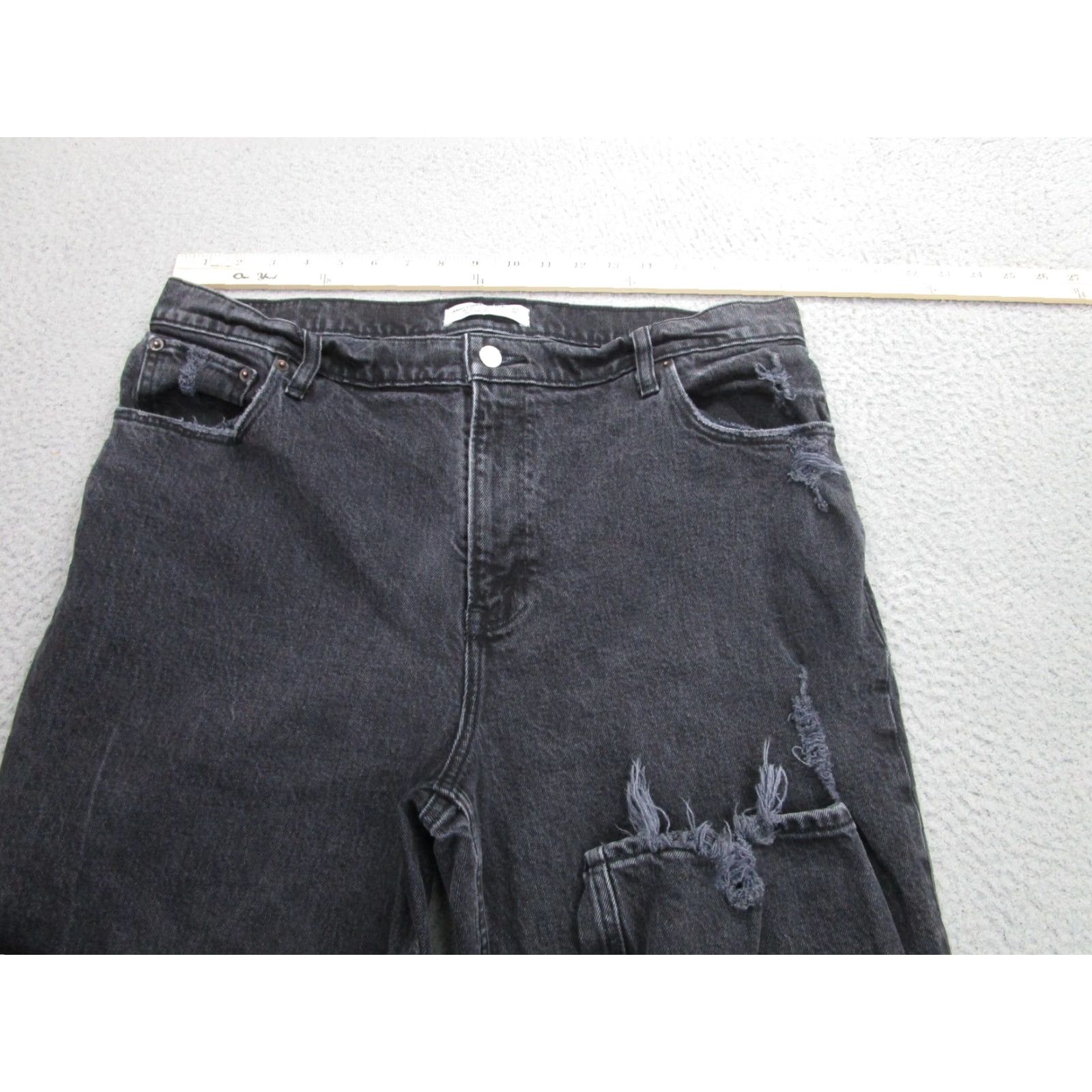 Abercrombie & Fitch Abercrombie & Fitch Jeans Womens 33 Black High Rise Distressed 90s Straight Charcoal Wash Size 24" / US 00 / IT 34 - 5 Thumbnail