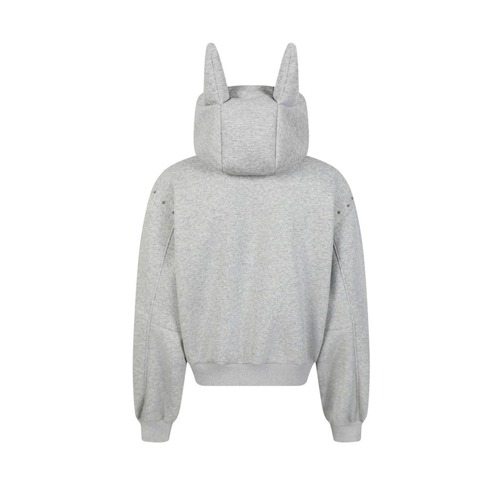 Japanese Brand Gray Studded Hooded Horn Zip-Up Hoodie Size ONE SIZE - 2 Thumbnail