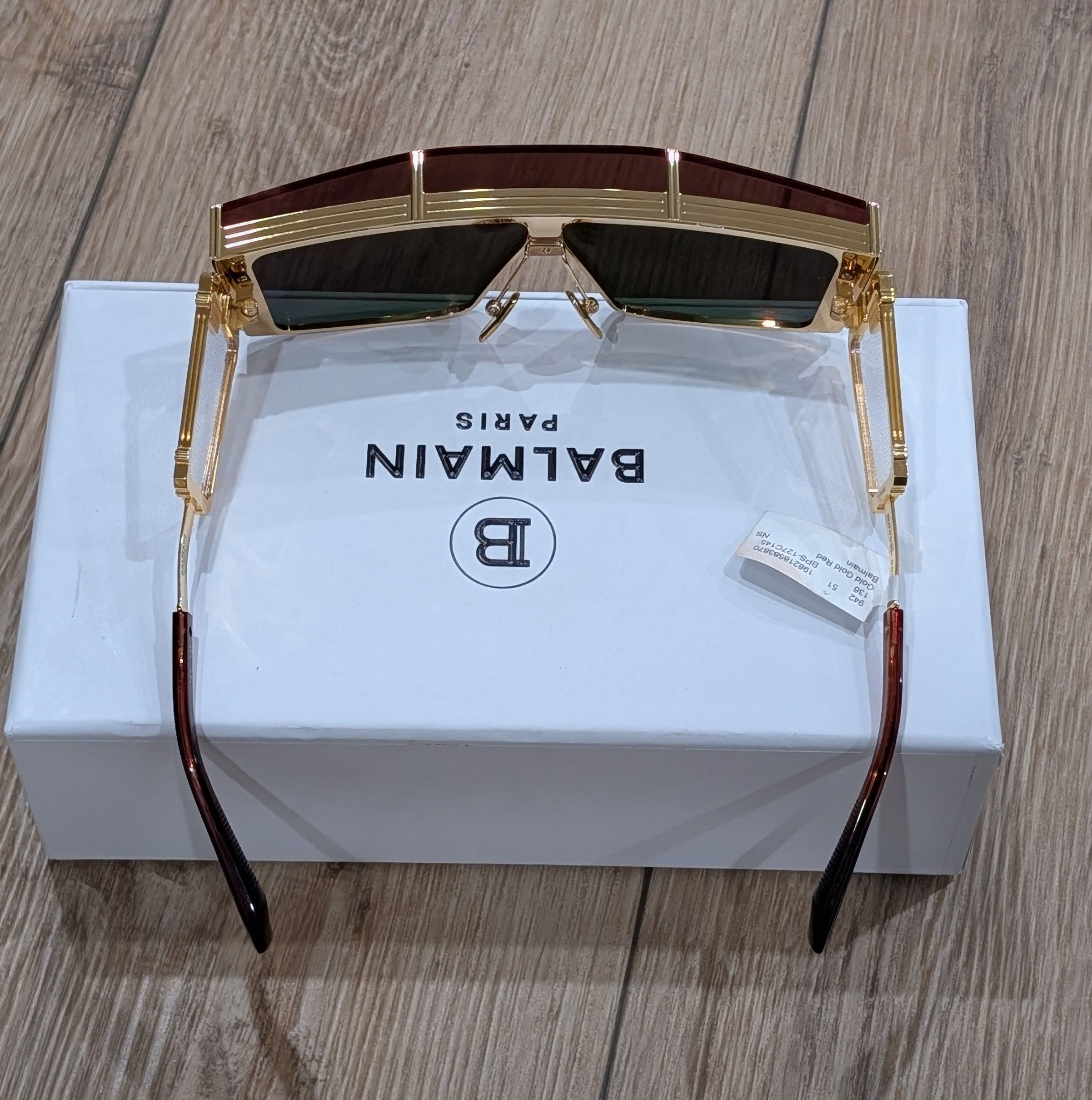 Balmain BALMAIN 75mm Shield Novelty Sunglasses Gold/Gold/Red Size ONE SIZE - 6 Thumbnail
