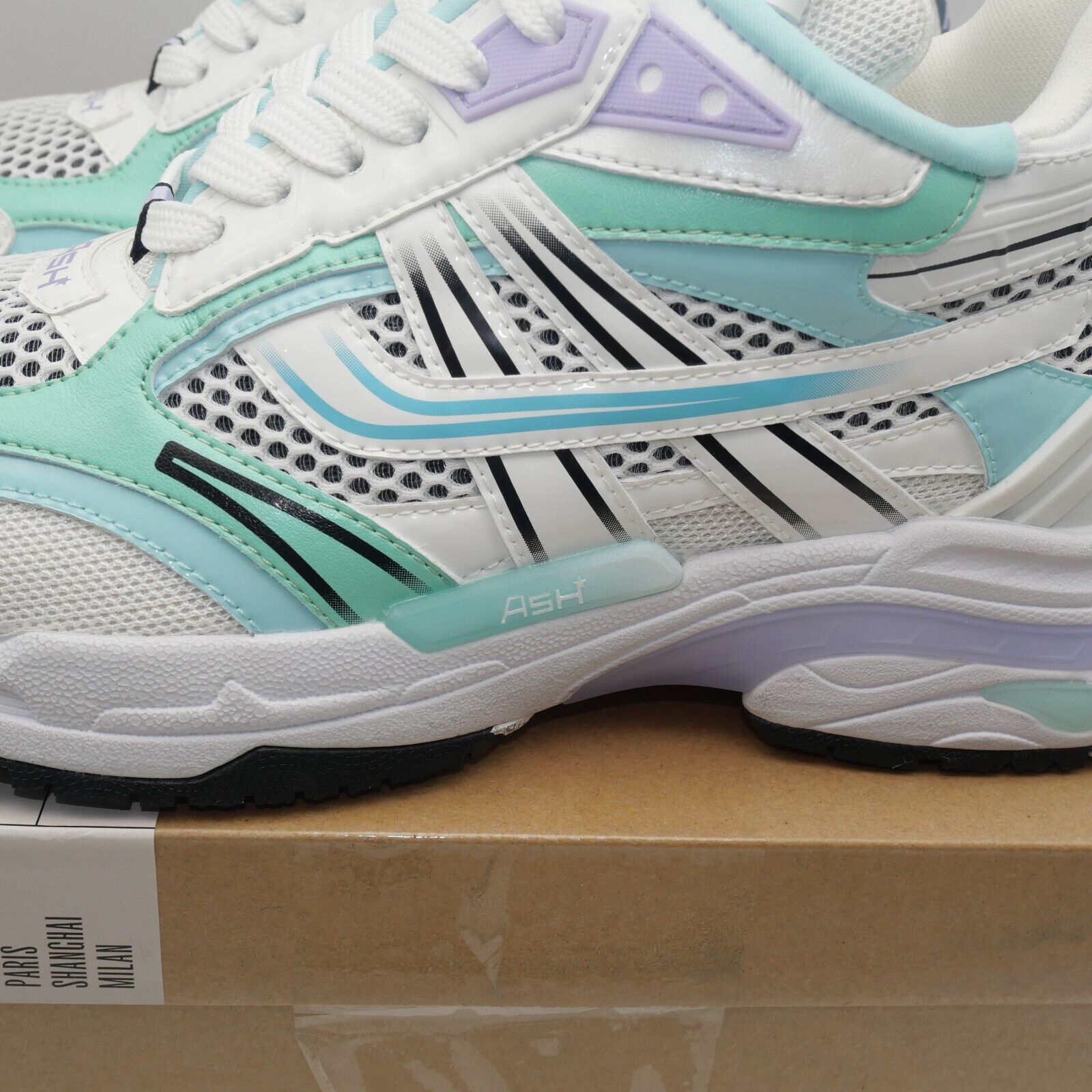 ASH NEW Ash Women's 7 Race Fion Sneakers White Hype Mint Black Size US 11 / IT 41 - 2 Thumbnail