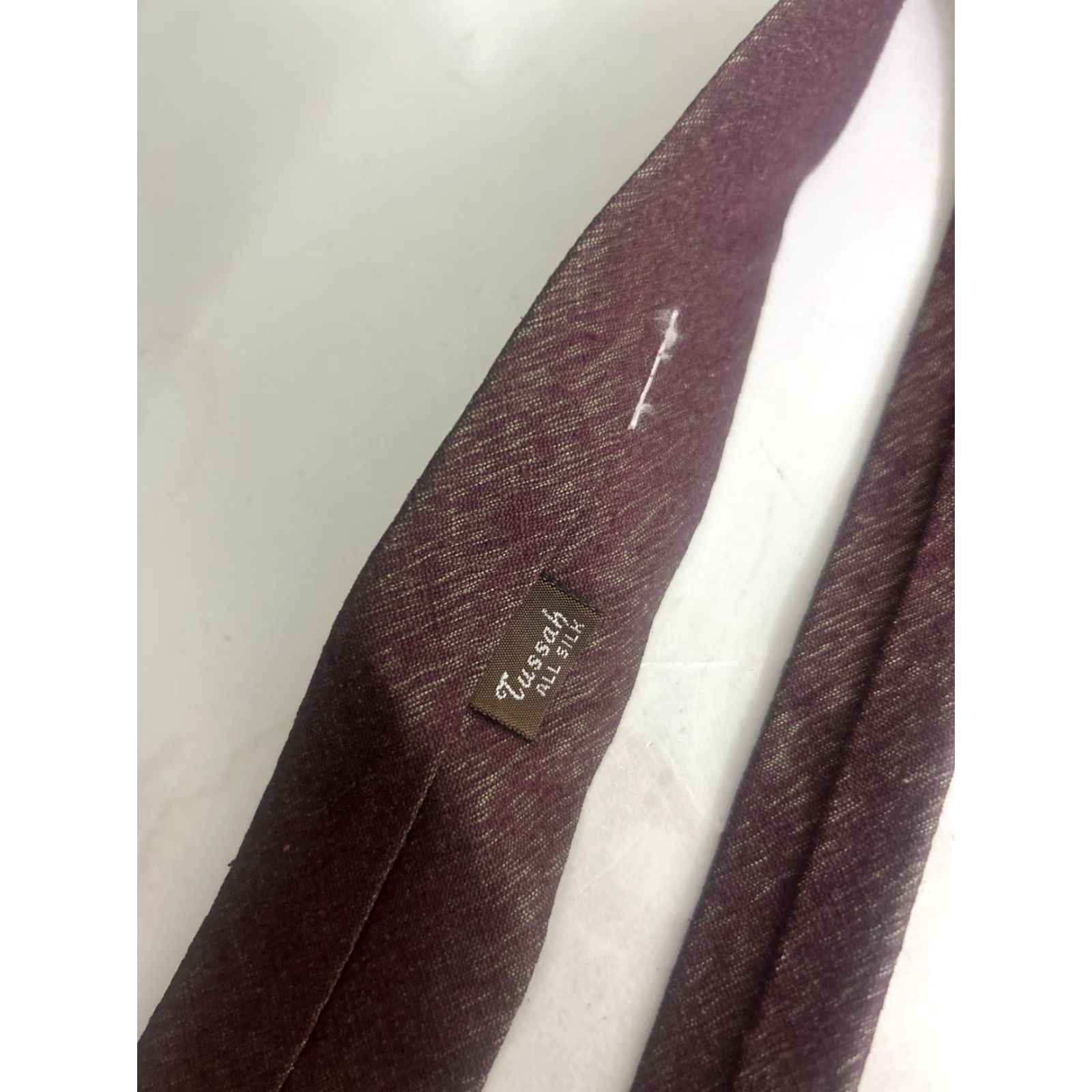 Vintage VINTAGE Tussah Silk Necktie Burgundy Gold Skinny Tie Size ONE SIZE - 5 Thumbnail