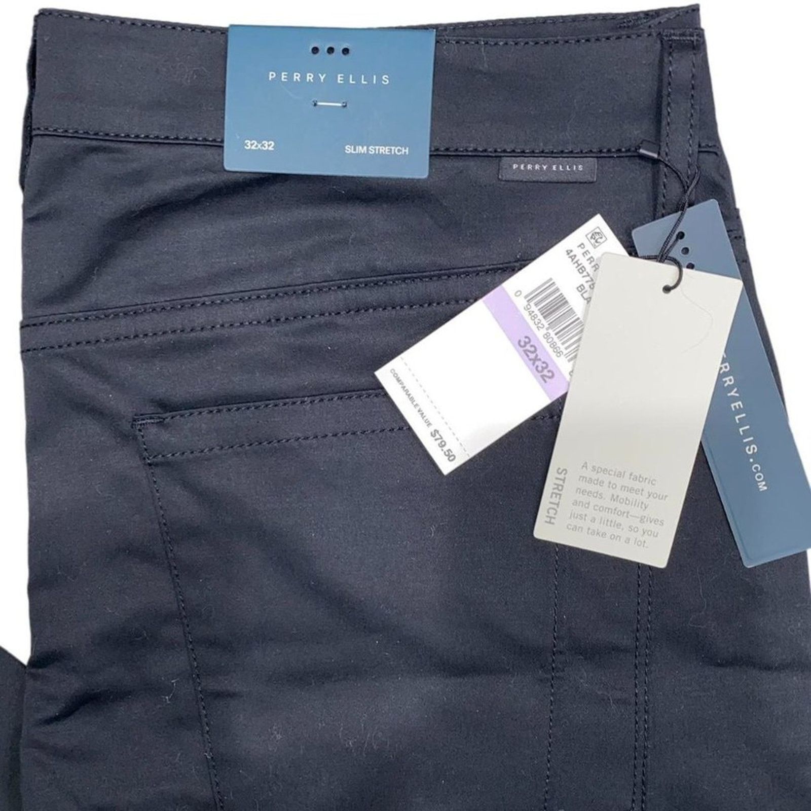 Perry Ellis Perry Ellis Men's Slim Fit Stretch Sateen Pants in Black 32 Size US 32 / EU 48 - 3 Thumbnail