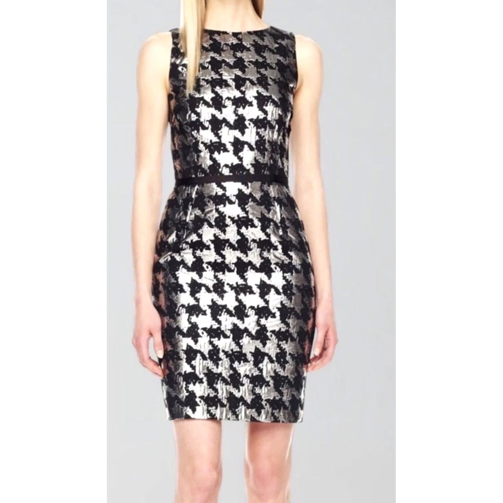Michael Kors NWT Michael Kors Dress Sheath Metallic Houndstooth Dogtooth Silver Black 6 Womens Size M / US 6-8 / IT 42-44 - 2 Thumbnail