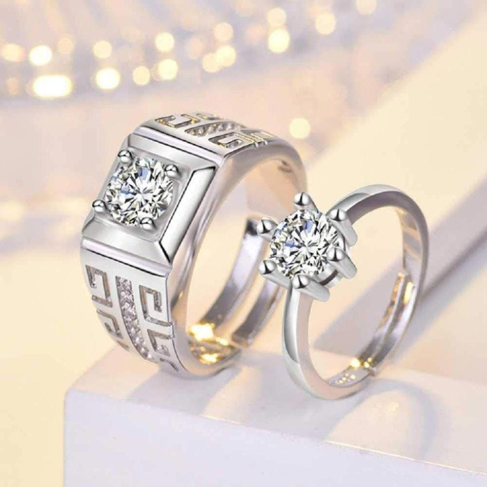 Designer 2pcs Sterling Silver Elegant Open Matching Couple Rings Size ONE SIZE - 10 Thumbnail