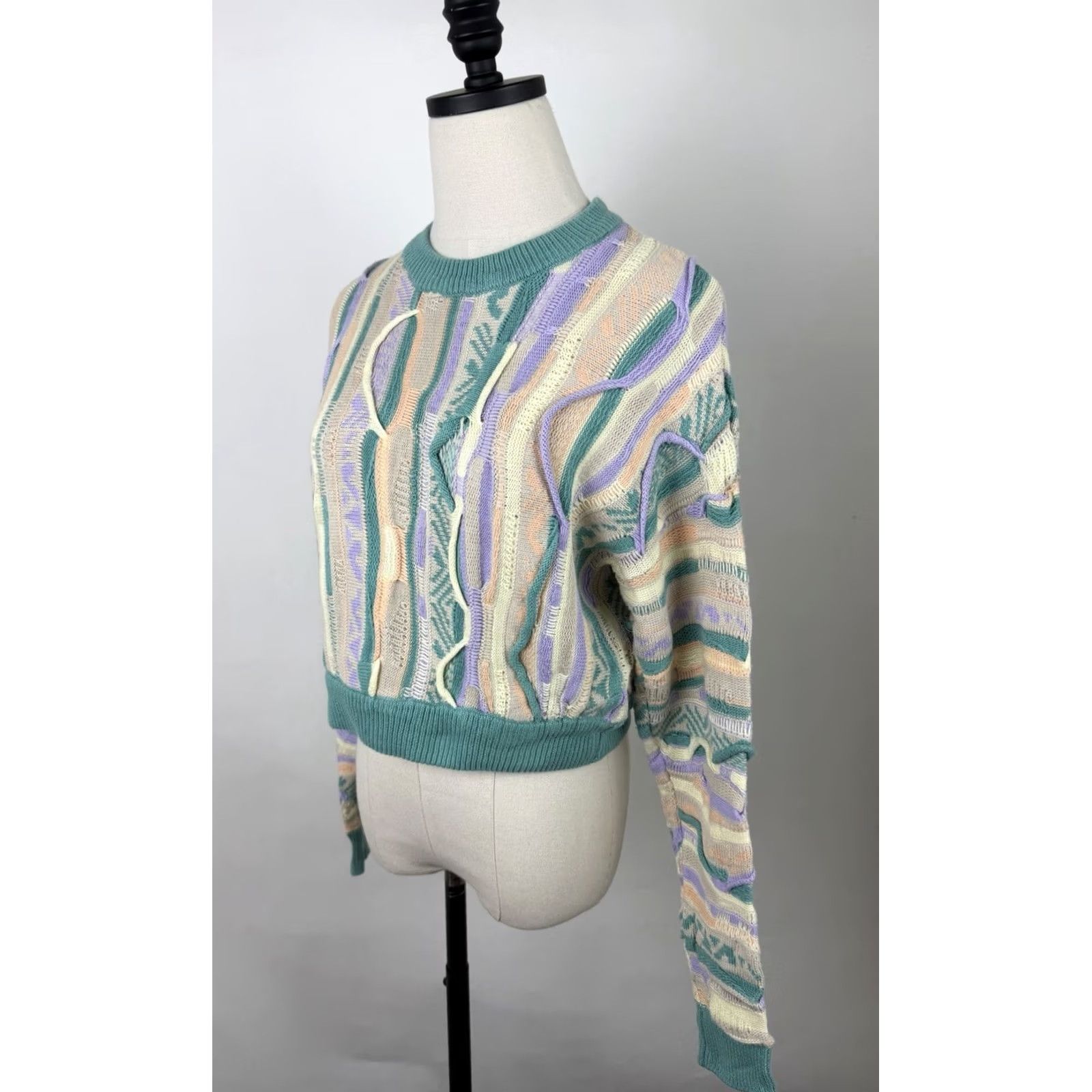 Forever 21 Forever 21 Textured Knit Sweater Womens Small Cropped Pullover Crew Neck Casual 80s 90s Green Cotton Blend Knit Shirt Womens Size S / US 4 / IT 40 - 4 Thumbnail