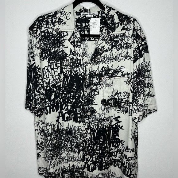 Acne Studios Acne Studios Sowen Chaos Print Short Sleeve Shirt Black Whit Size US S / EU 44-46 / 1 - 2 Thumbnail