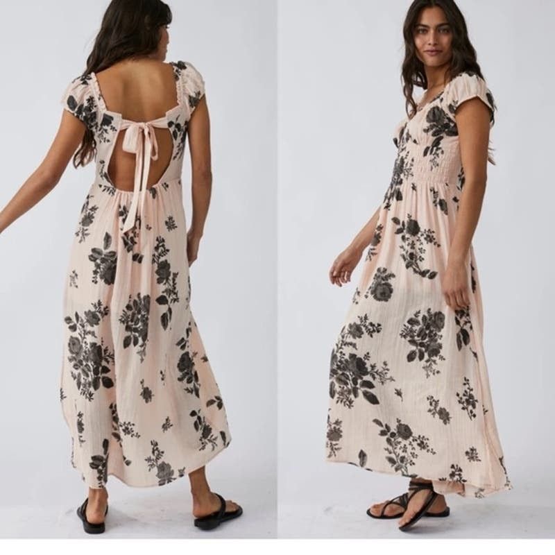 New Free People Forget Me Not Midi Dress $128 SMALL Peach