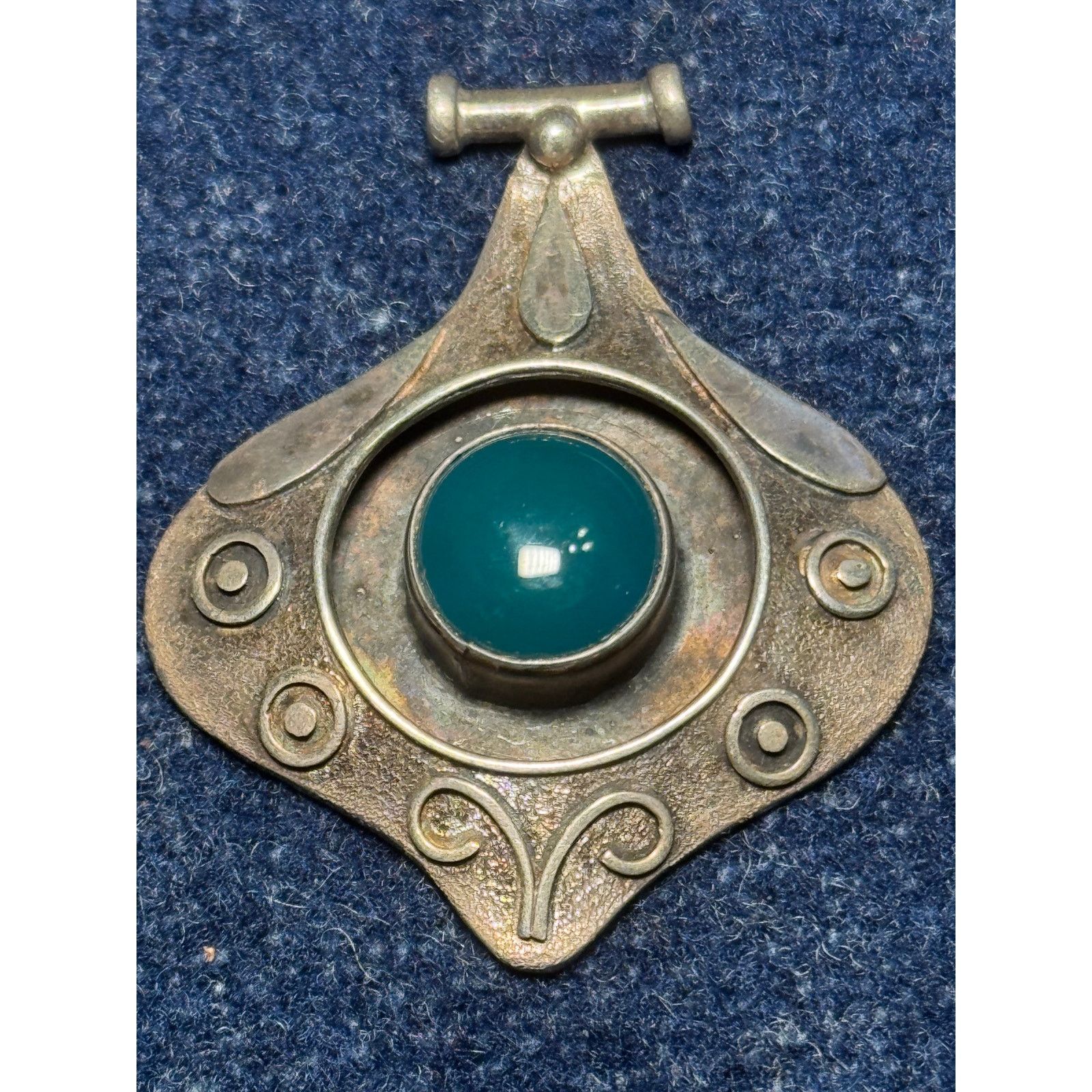 Other 925 Silver Vintage Art Nouveau Jade Cabachon Pendant 19g Size ONE SIZE - 6 Thumbnail