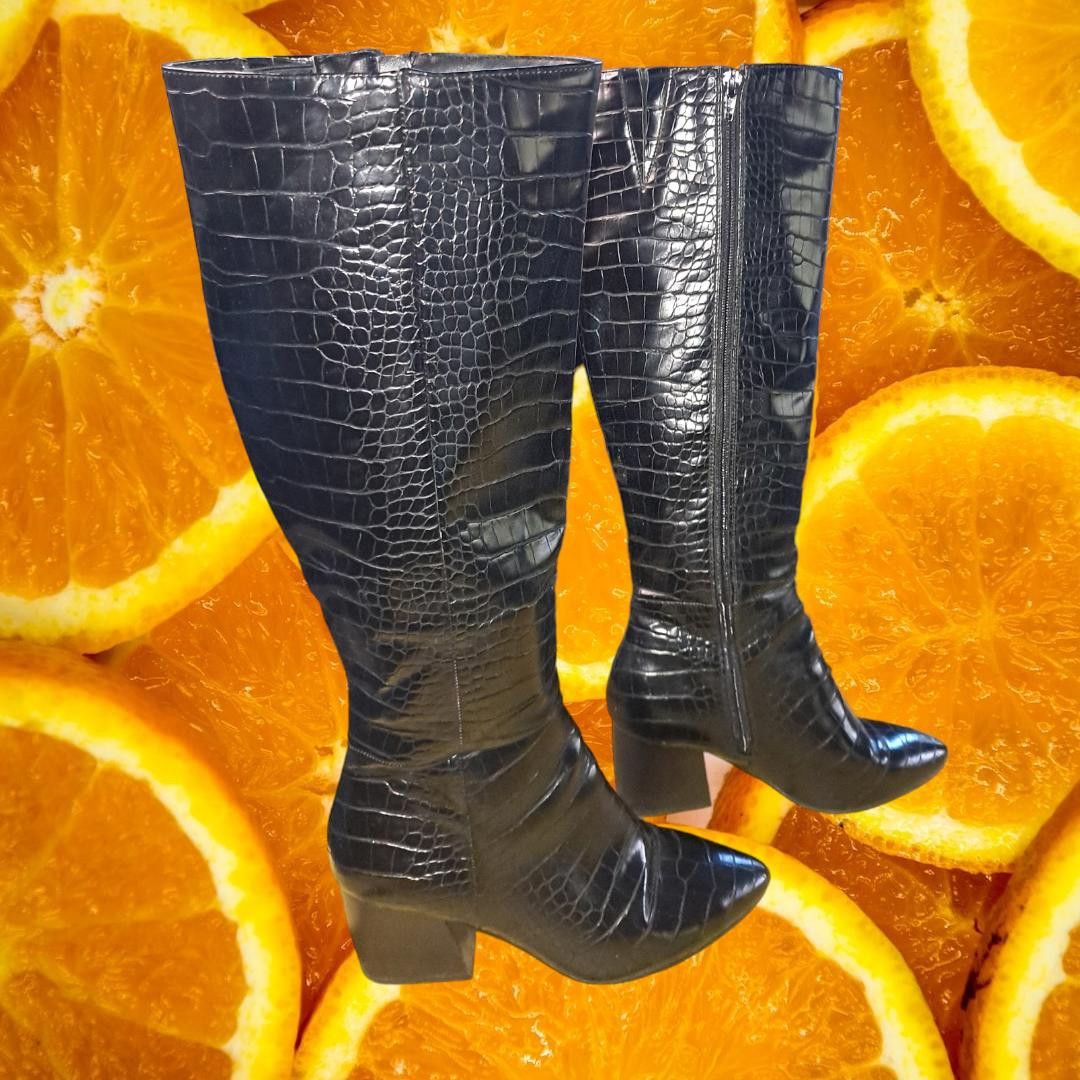 Other Black Faux Alligator Skin Knee High Boots with Size Zip Size Size US 8 / IT 38 - 1 Thumbnail
