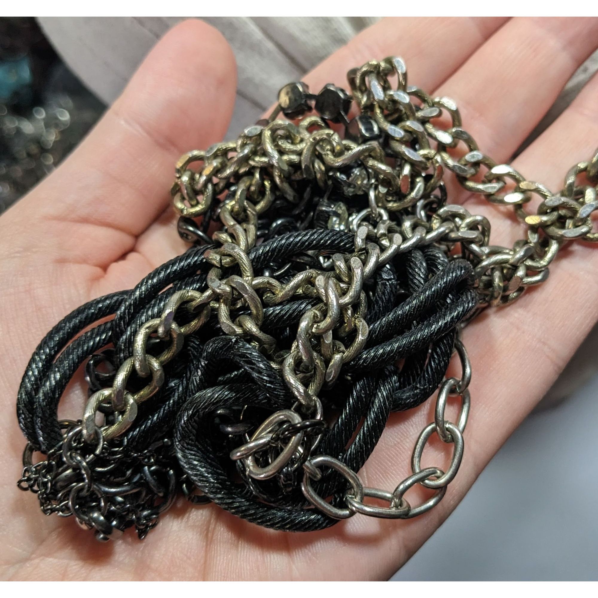 Other Glam Goth Black And Silver Tone Abstract Chain Necklace With Size ONE SIZE - 4 Thumbnail