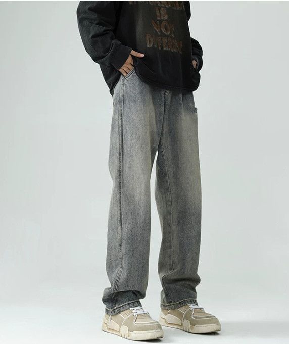 Japanese Brand Men's Washed & Distressed Loose-Fit Straight-Leg Jeans Size US 32 / EU 48 - 2 Thumbnail