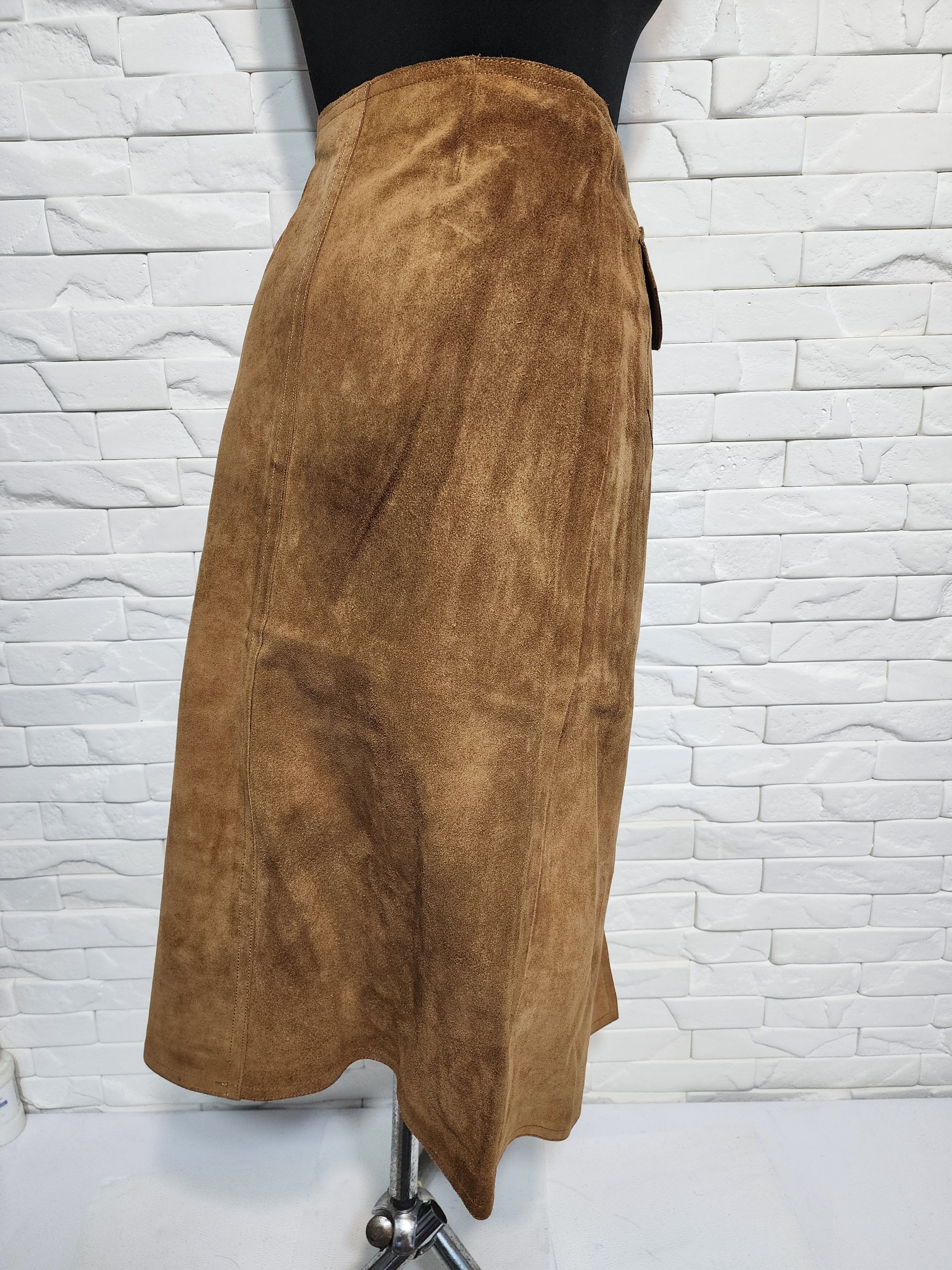 Other Brown Suede Leather Skirt, Metal Buttons Fasteners Size 28" / US 6 / IT 42 - 5 Thumbnail