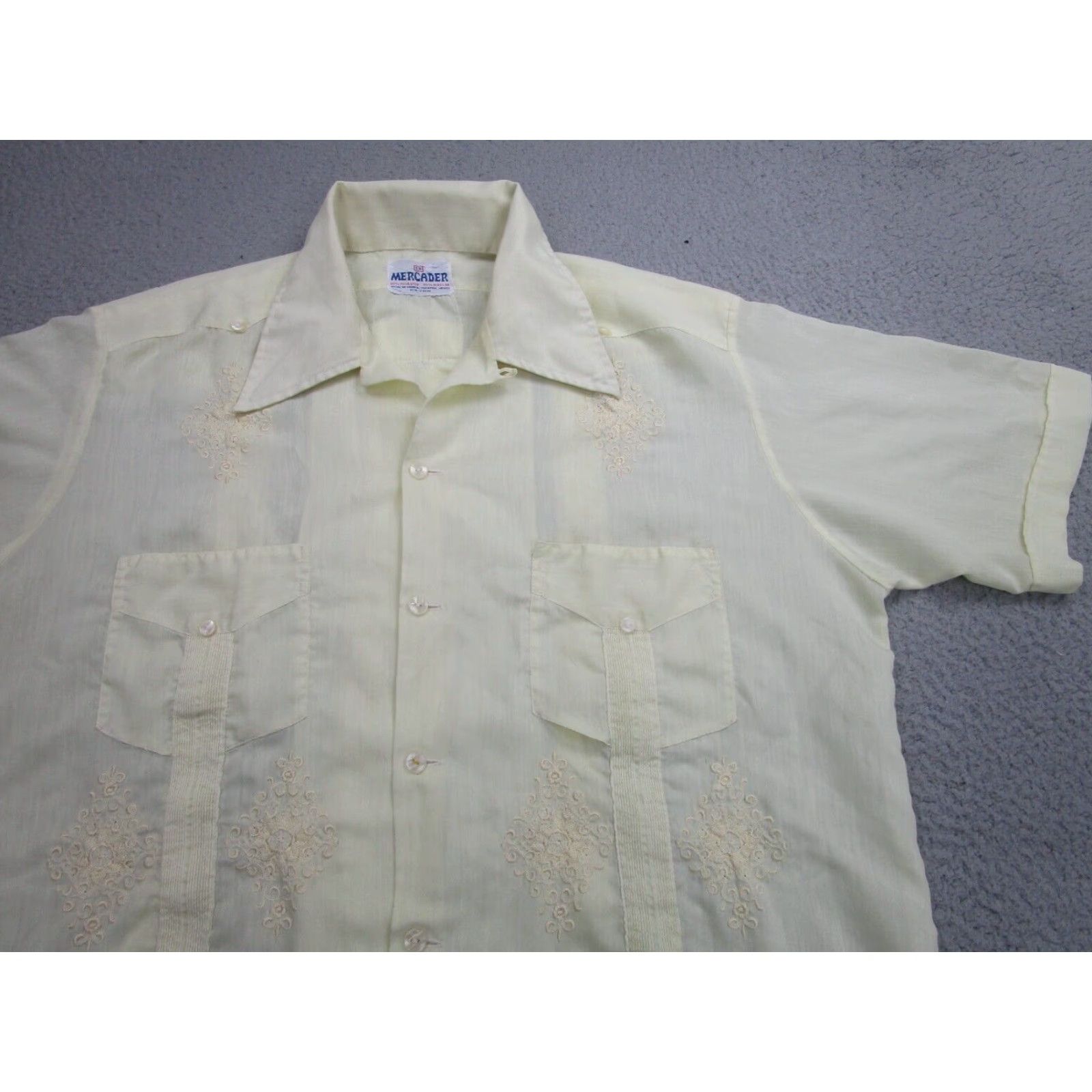 Vintage VINTAGE Mercader Yellow Short Sleeve Button-Up Shirt Mens L Relaxed Fit Cuban Rockabilly Size US L / EU 52-54 / 3 - 2 Thumbnail