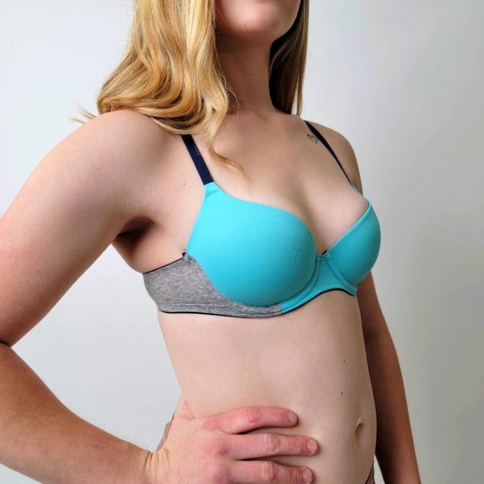 Pink Victoria's Secret PINK Push-up Top - Teal Blue, Heather Grey Size ONE SIZE - 1 Thumbnail